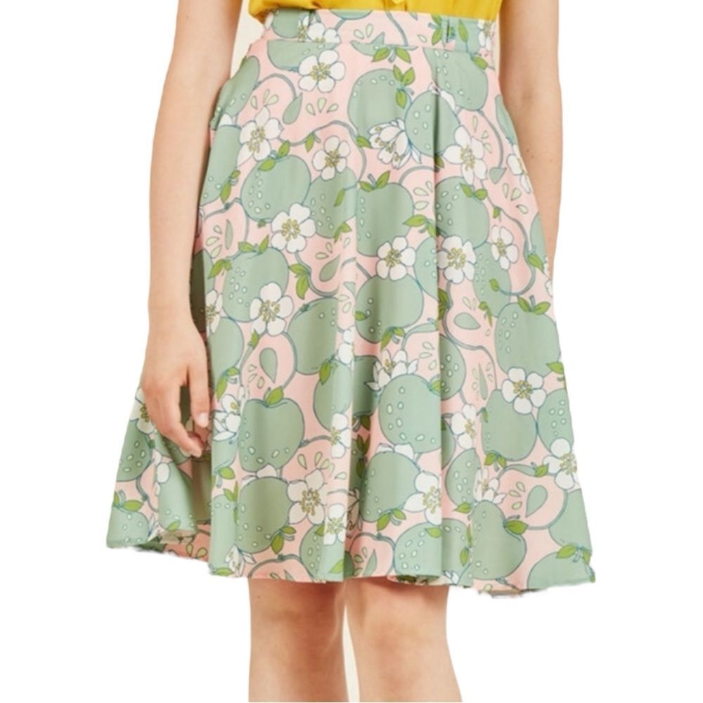 Modcloth Green and Pink Floral Midi Skirt
